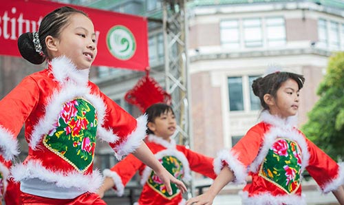 Young girls dancing in costume